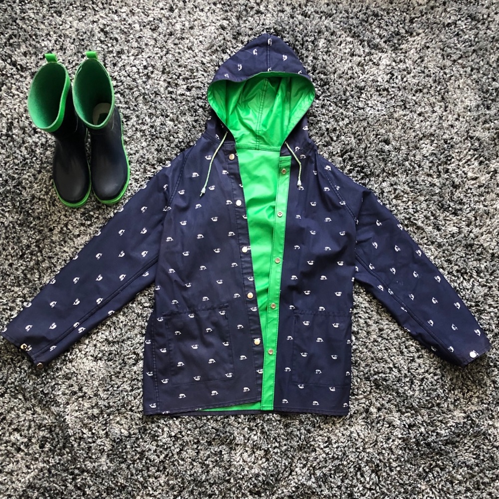 Navy and Green Whale Reversible Raincoat